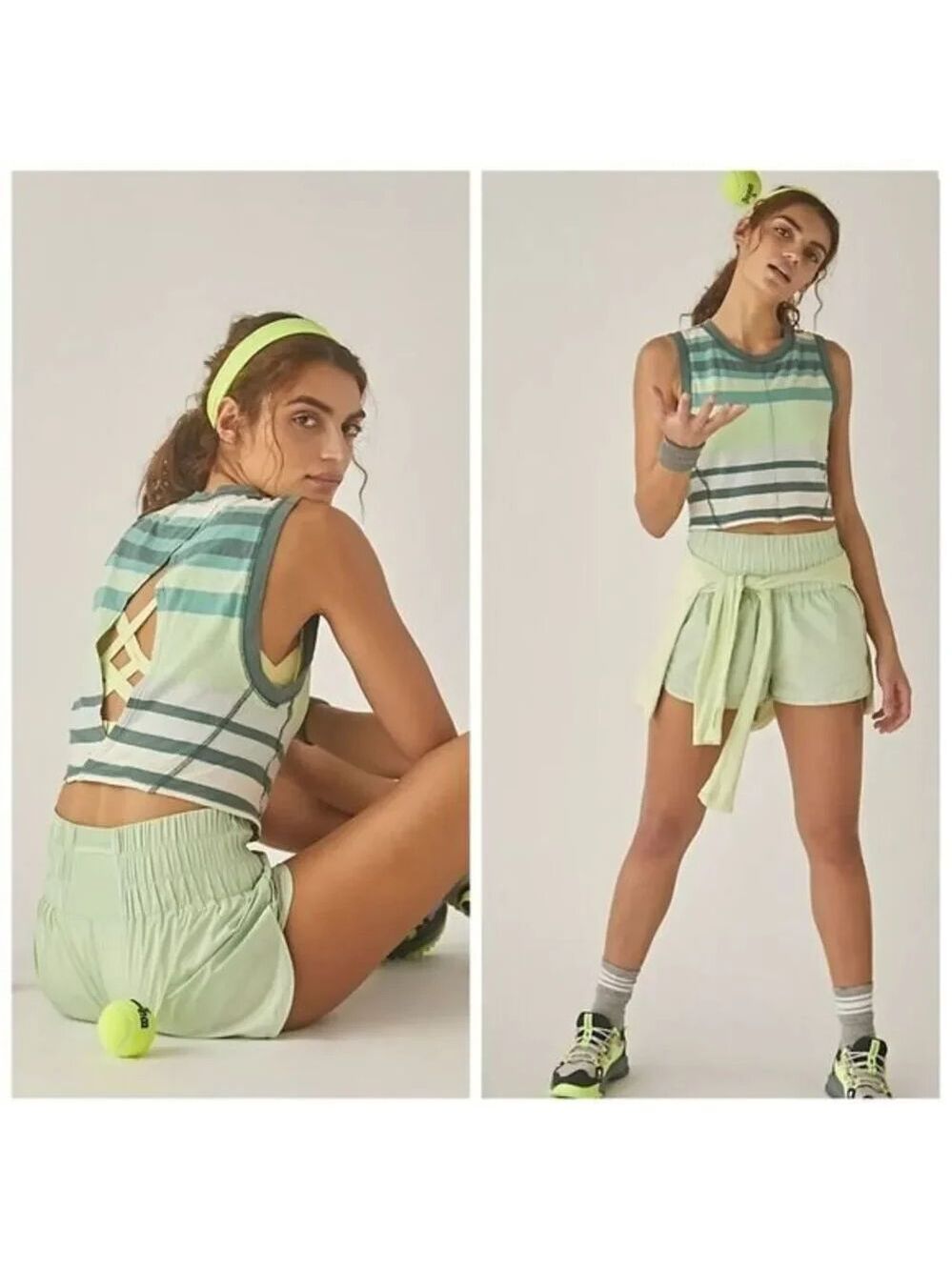 Free People Play By Play Stripe Crop Top XS Green NWT